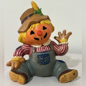 Vtg 80’s Gare Ceramic Hand Painted Scarecrow Pumpkin 9" Fall Figurine Kitschy